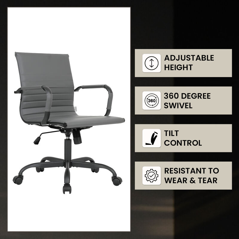 LeisureMod Harris Ergonomic High-Back Office Chair &ndash; Leather Upholstery, Adjustable Swivel, Tilt, and Black Iron Frame for Office & Conference Use