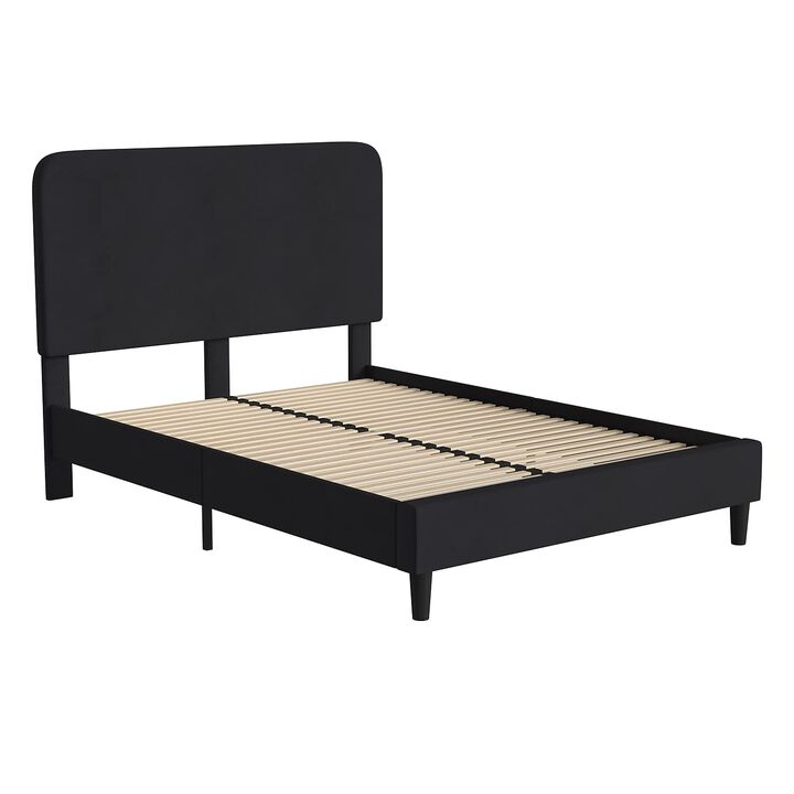 Flash Furniture Addison Platform Bed - Charcoal Fabric Upholstery - Queen - Headboard with Rounded Edges - Wood Slat Support - No Box Spring or Foundation Needed