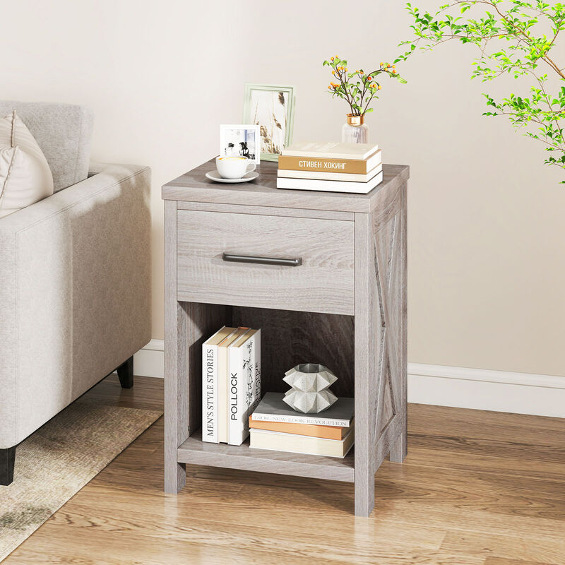 Nightstand with Drawer and Shelf, Modern Bedside Table for Bedroom Storage