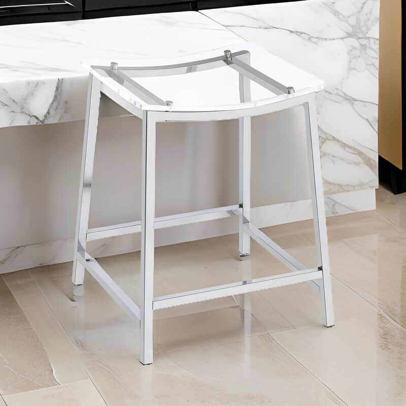 Ani 24 Inch Counter Height Stool Set of 2, Acrylic Clear, Chrome Metal
