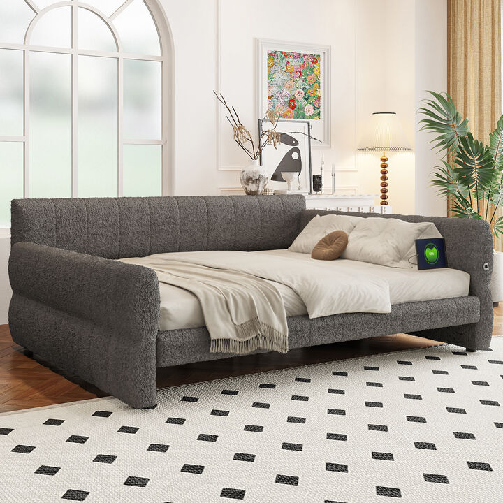 Merax King Size Upholstered Platform Bed with USB