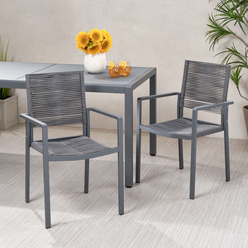 Merax 2 PCS Outdoor Modern Aluminum Dining Chairs with Rope Seat