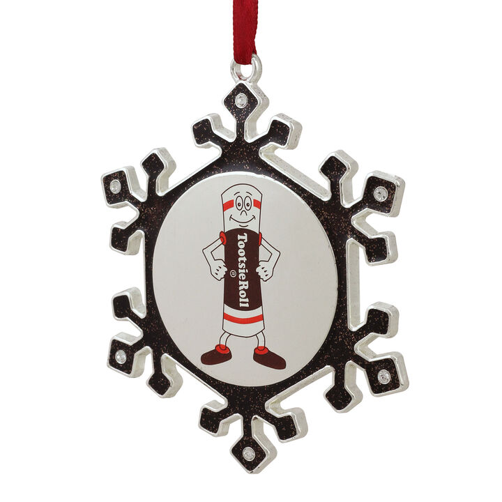 3.5" Silver Plated Snowflake Toostie Roll Man Candy Logo Christmas Ornament