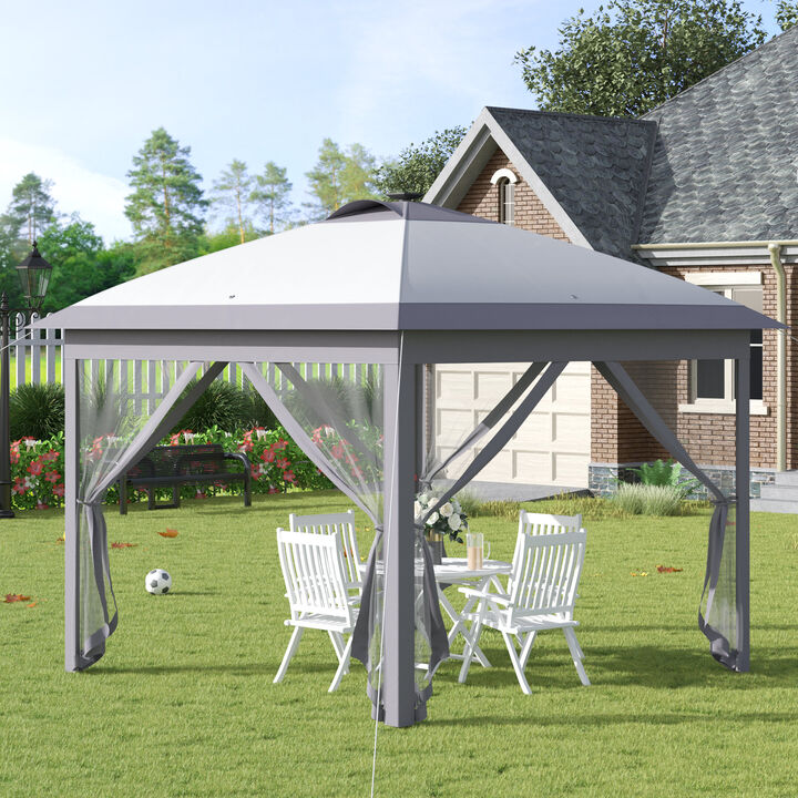 11'x11' Pop Up Gazebo Canopy Tent with Solar LED Light, Zippered Mesh Sidewalls