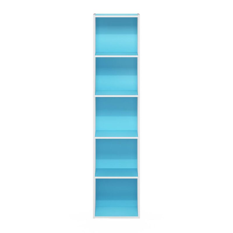 Furinno Pasir 5-Tier Open Shelf Bookcase, Light Blue/White