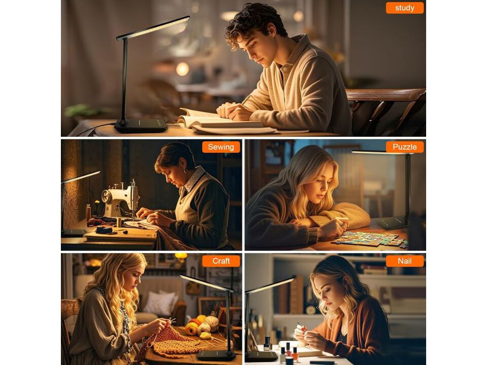 LED Desk Lamp with USB Port Adjustable Dimmable Study Lamp Black