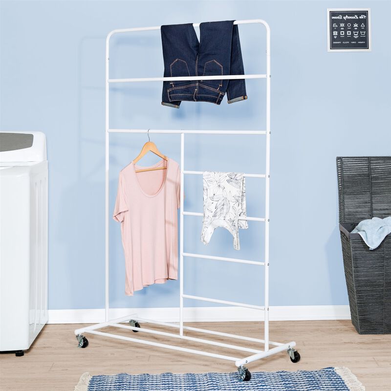 QuikFurn White Rolling Multi Use Laundry Clothes Drying Rack image number 2