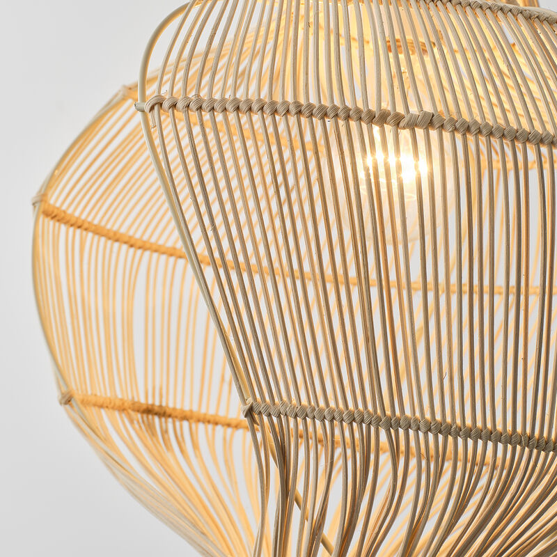 15.7" Boho Modern Natural Handwoven Rattan Gourd-Shaped Pendant Light for Kitchen Island, Living Room and Dining Room image number 6