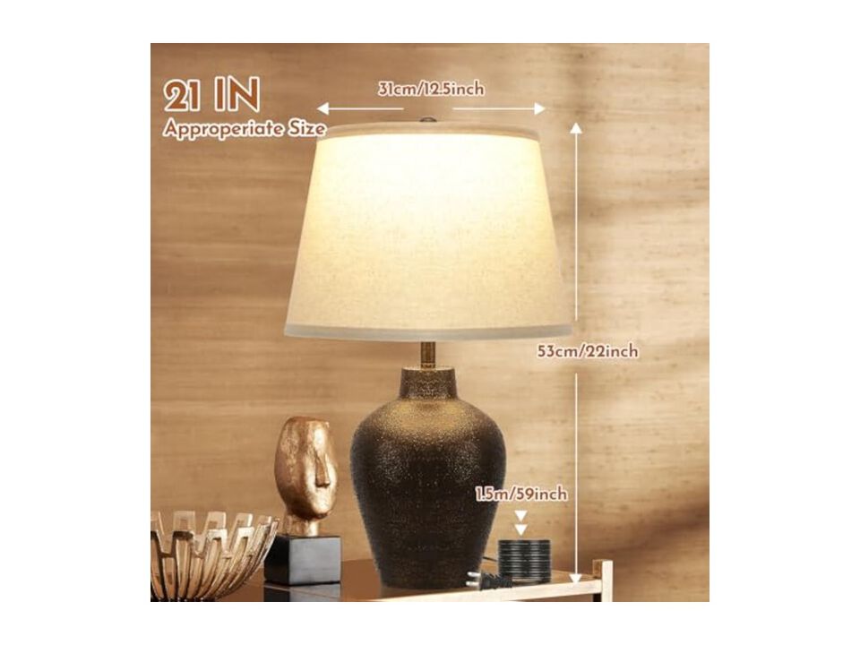 Farmhouse Rustic Resin Table Lamps Set Of 2 For Living Room Bedroom Nightstand