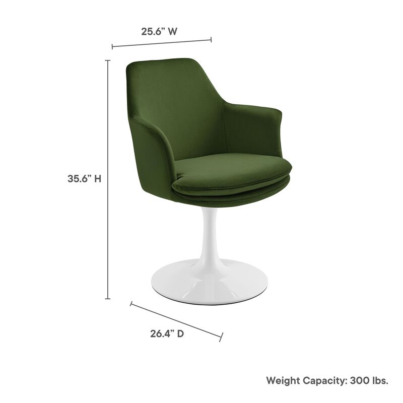 Modway Lippa Velvet Swivel Dining Armchair in White Moss Green &ndash; Rotating Accent Chair with Stain-Resistant Performance Velvet Upholstery &ndash; 360&deg; Swivel Barrel Chair with Pedestal Base image number 2