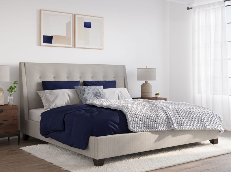 Madera Queen-size Upholstered Platform Bed in Putty image number 1