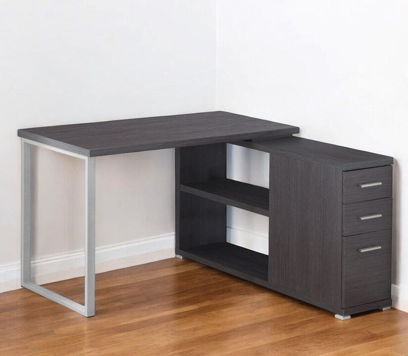 Contemporary L Shape Computer Desk with Three Drawers &ndash; Workstation Table