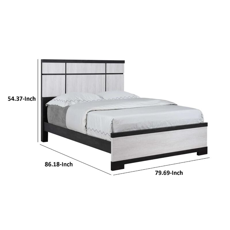 Ruthe King Panel Bed with Horizontal Trim Lines, White Grained Wood