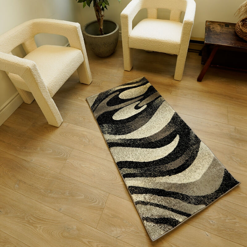 Rug Branch Mizuho Contemporary Abstract Wave Black Grey Indoor Doormat Rug