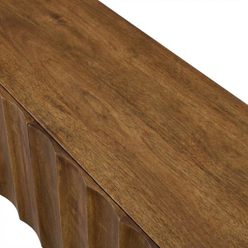 Scalloped Wood TV Stand in Neutral Finish with Spacious Storage image number 5