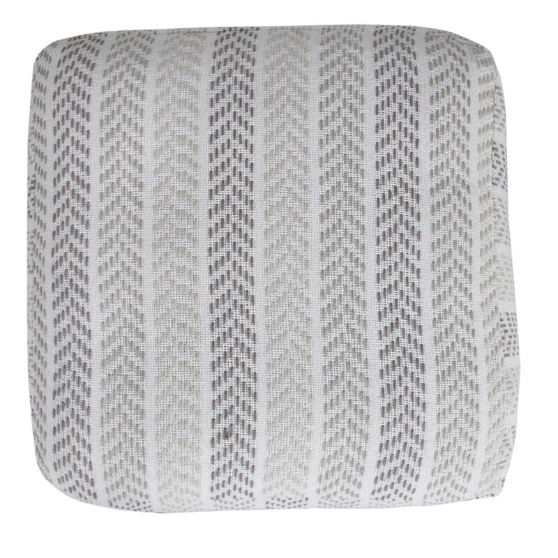 Hivvago 18 Inch Gray And White Cotton Chevron Pouf Ottoman