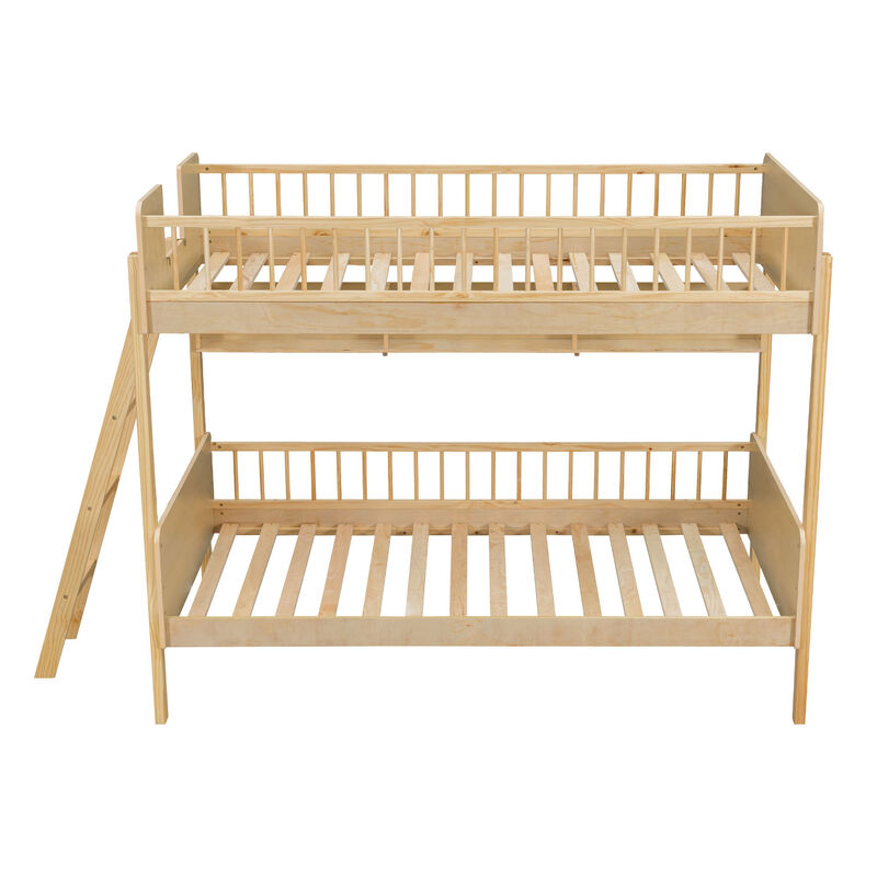 Merax Twin-Over-Twin White Wooden Bunk Bed with 3 Storage Shelves