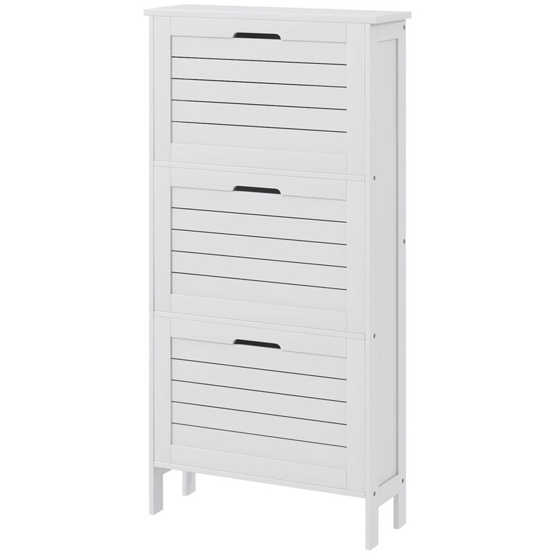 White Modern Shoe Cabinet: 3 Flip Drawers, 6-Pair Capacity