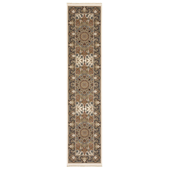 HomeRoots Medallion Runner Rug With Fringe