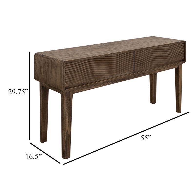 Oly Sofa Console Table, 2 Drawer, Natural Brown Melina Wood, 55 Inch