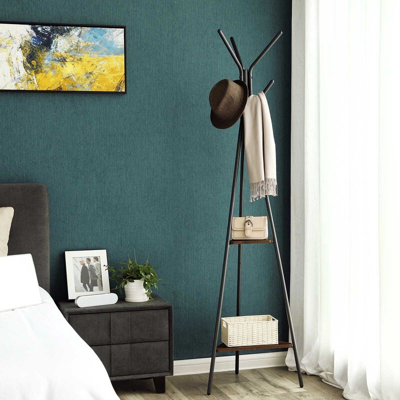 Coat Rack Stand, Coat Tree, Hall Tree Free Standing with 2 Shelves