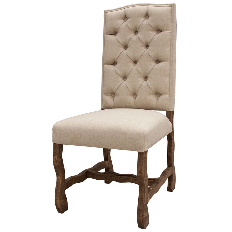 Ebb 22 Inch Dining Chair, Set of 2, Tufted Back, Solid Pine Wood, Brown-Benzara