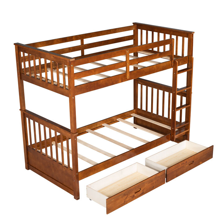 Twin-Over-Twin Bunk Bed With Ladders And Two Storage Drawers