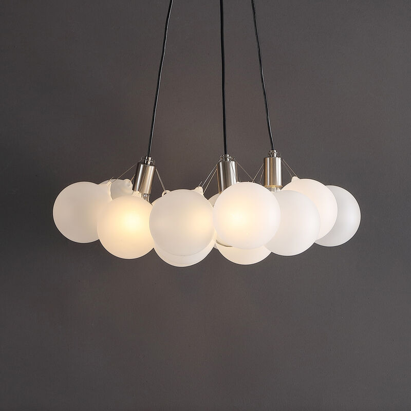 Aubrey 3-Light Mid-Century Glam Frosted Glass Orb LED Chandelier