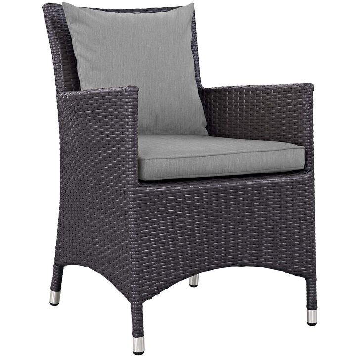 Modway Convene Wicker Rattan Outdoor Patio Dining Armchair with Cushion in Espresso Gray