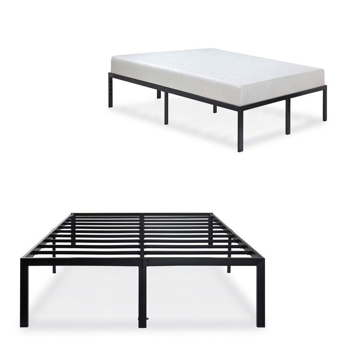 Hivvago Queen size Modern Heavy Duty Black Metal Platform Bed Frame