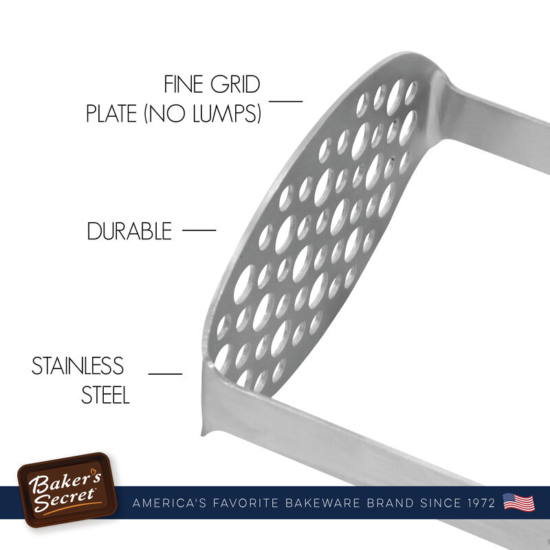 Baker's Secret Stainless Steel Non-rusting Extra-durable Potato Masher 7"x4.4" Silver