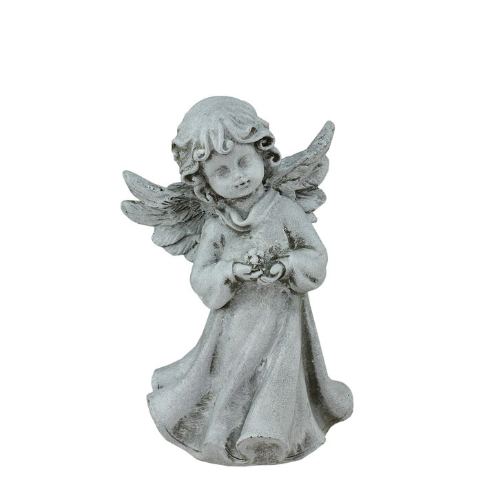 6.5" Angel Girl Holding Flower Outdoor Garden Statue