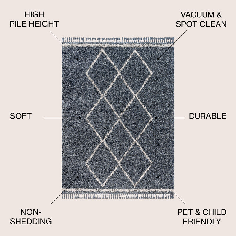 Beautiful Mercer Shag Plush Tassel Moroccan Tribal Geometric Trellis Area Rug