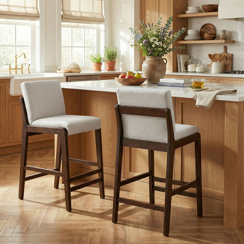 Christopher Knight Home Pietra Mid-Century Modern Rubberwood Upholstered Bar Stools (Set of 2) image number 1