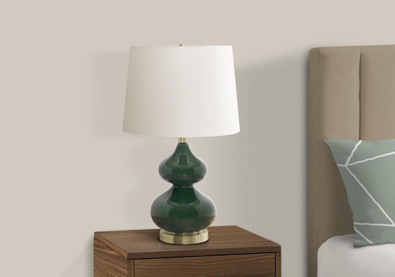 Monarch Specialties 9768, Green Cream, Contemporary Lighting Table Lamp Glass Ivory Shade, 14" L x 14" W x 24" H image number 3