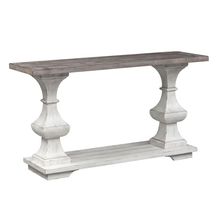 Liberty Furniture Sedona Sofa Table in Heavy Distressed White w/ Gravel Top