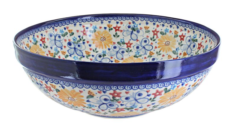 Blue Rose Polish Pottery Daisy Surprise Large Serving Bowl