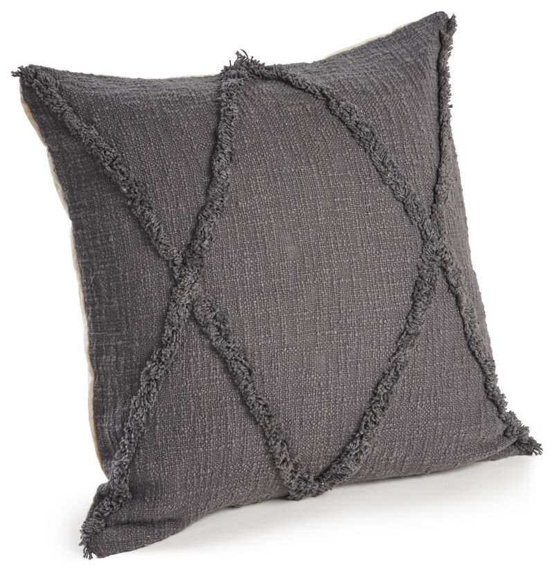 HomeRoots Set of Two Dark Gray Diamond Cotton Throw Pillow With Fringe image number 2