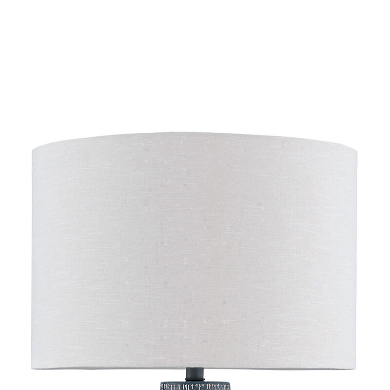Lym Table Lamp, Gray Hammered Metal Base, White Fabric Shade 28 Inch - Benzara