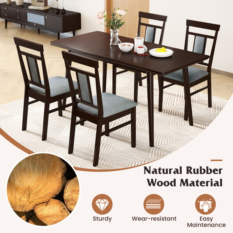 Set of 2 Wooden Dining Chairs with Linen Upholstered Seats and Rubber Wood Frame