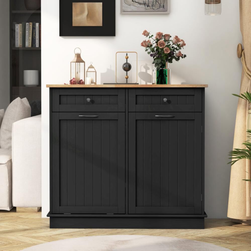 Hivvago Kitchen Tilt Out Trash Cabinet with 2 Drawers and