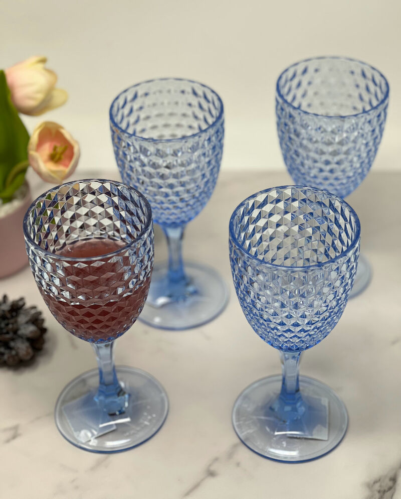 Set of 4 Diamond Acrylic Stemmed Wine Glasses for Dining, Parties, and Everyday Use