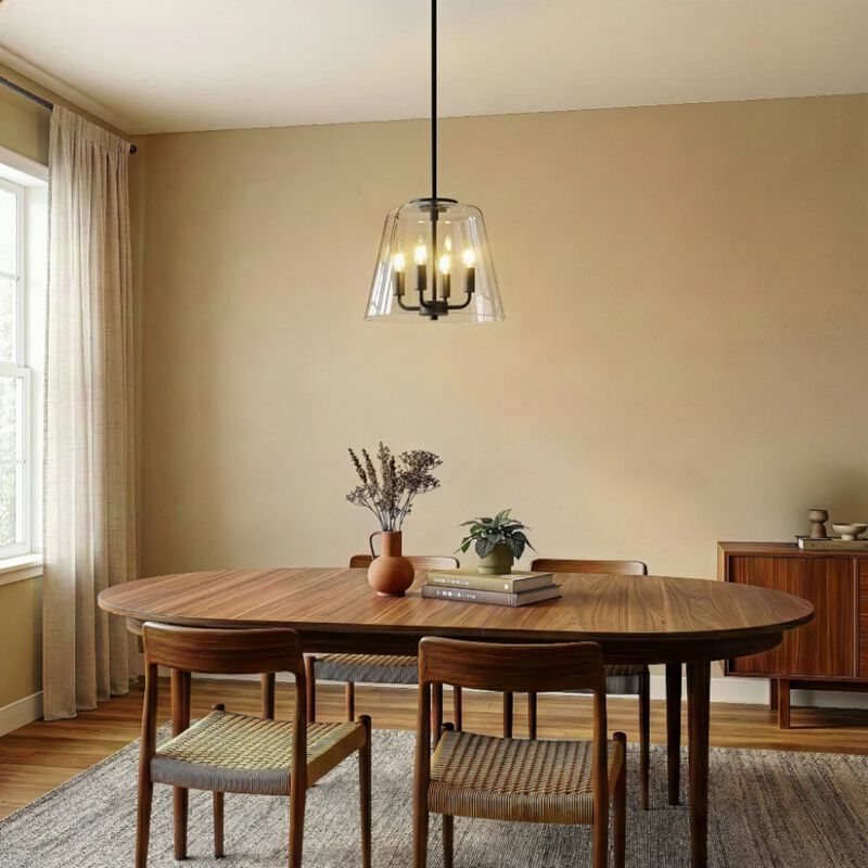 ELEMENT ACE Modern Elegant Four Candle Light Pendant Fixture with Clear Glass Shades Ideal for Dining Room, Kitchen Island, Living Room and Entryway Decor image number 4