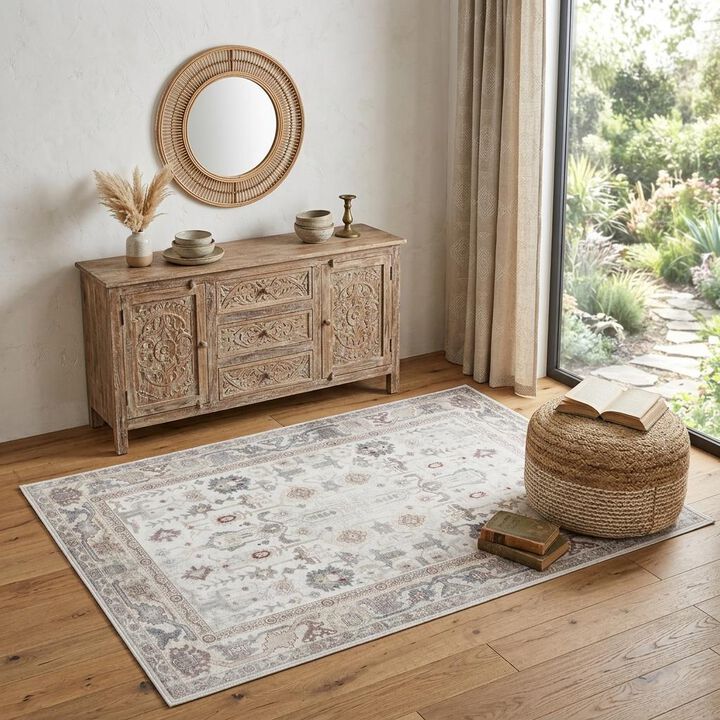 HomeRoots Floral Distressed Non Skid Area Rug