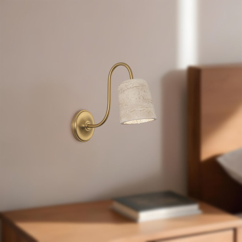 Bromley 5-in Damp-Rated Wall/Vanity Light with Natural Travertine Shade image number 2
