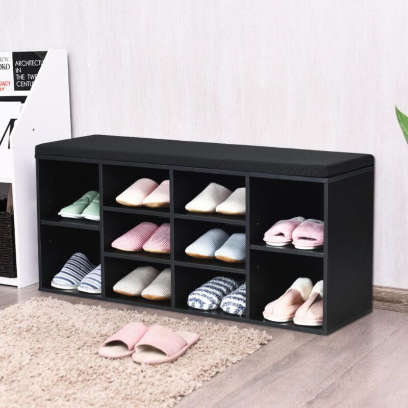 Hivvago 10-Cube Organizer Shoe Storage Bench with Cushion for Entryway