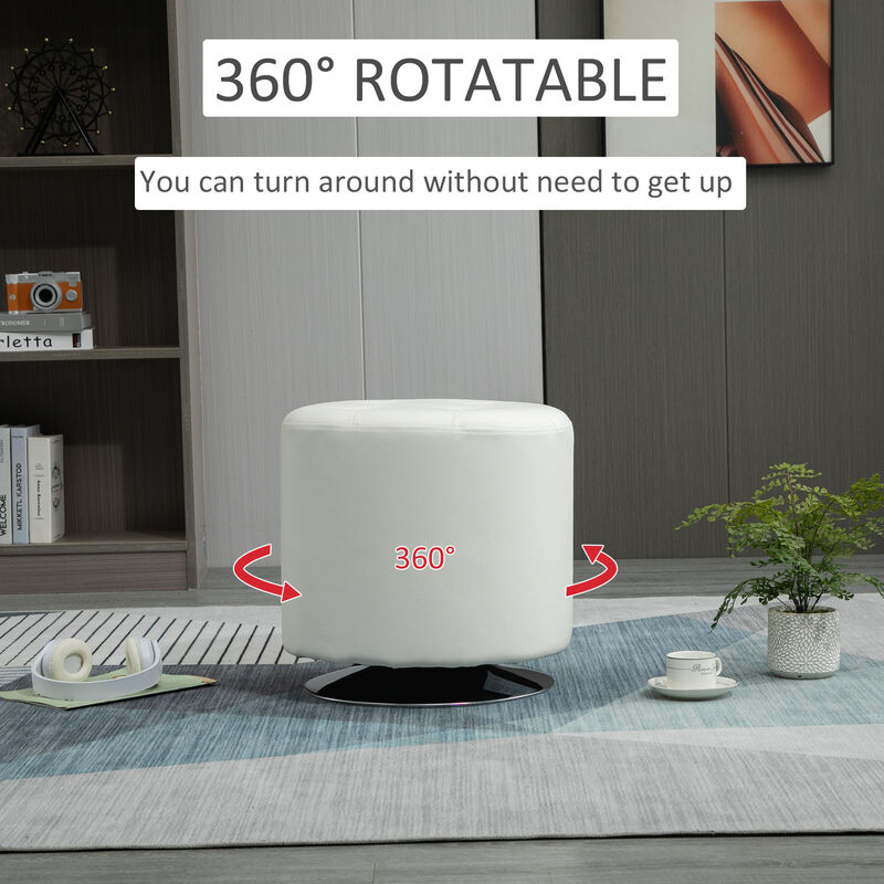 HOMCOM 360° Swivel Foot Stool Round PU Ottoman with Thick Sponge Padding and Solid Steel Base, White