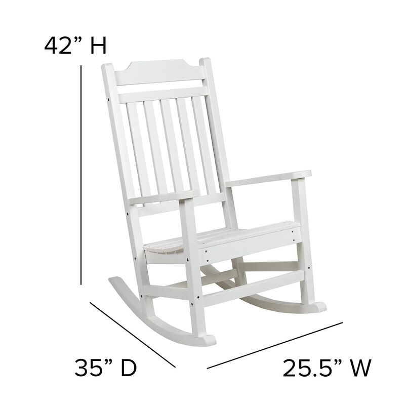 Flash Furniture Winston Set of 2 Rocking Chairs with Side Table - White Poly Resin - Weather Resistant image number 4
