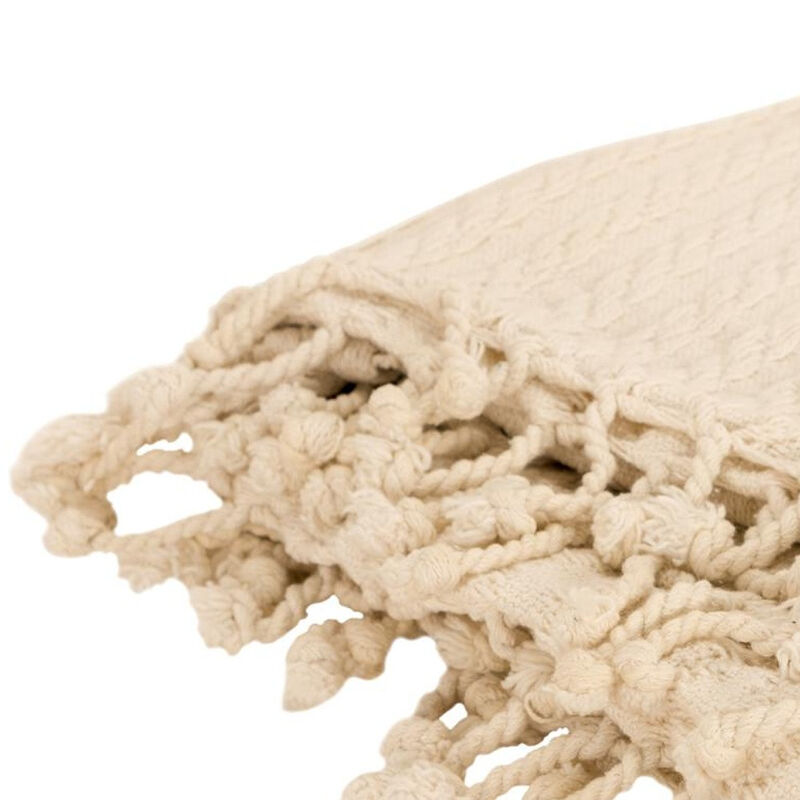 HomeRoots Ivory Knitted 100% Cotton Throw Blanket image number 3