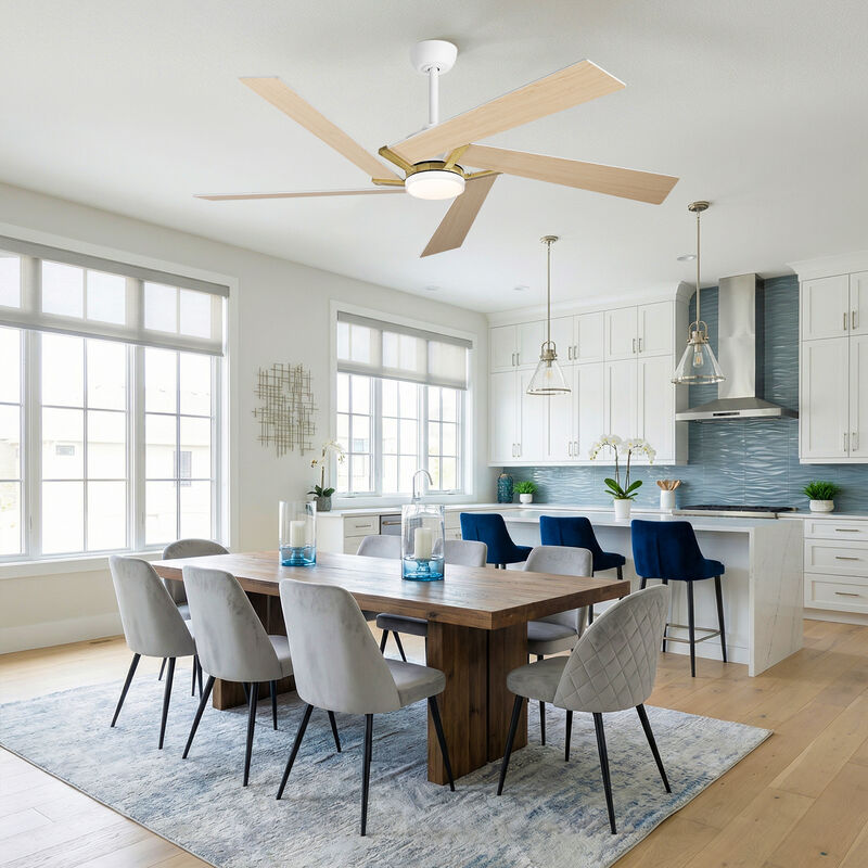 60" Modern Industrial White Reversible Dimmable 5 Aero Blades Ceiling Fan with Light and Remote image number 4